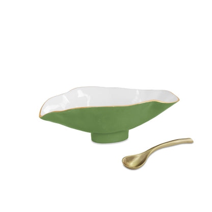 encanto-claire-small-oval-bowl-with-spoon-leaf-green-and-white