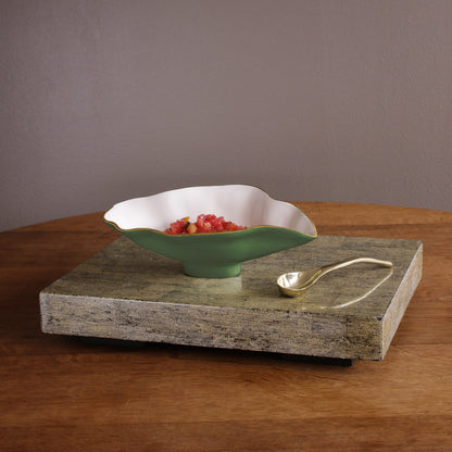ENCANTO Claire Small Oval Bowl with Spoon  (Leaf Green and White)
